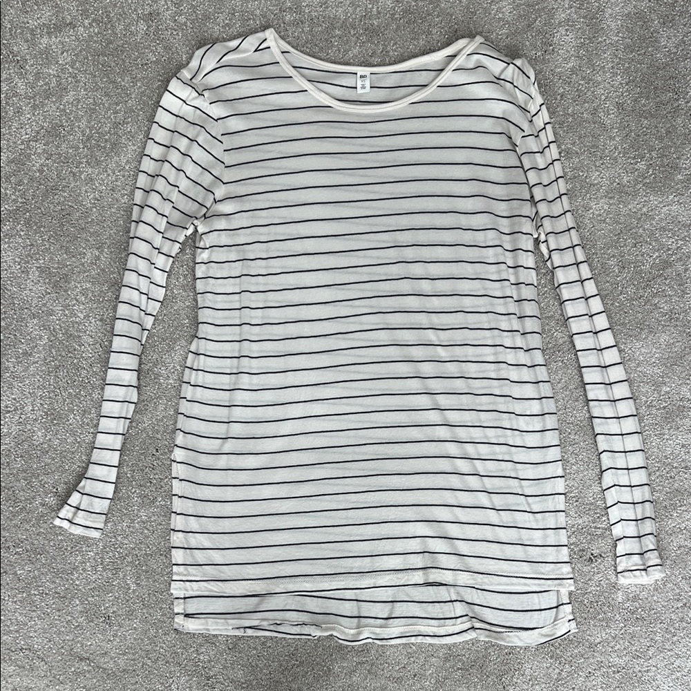 BP White and Black Striped Long Sleeve Tee